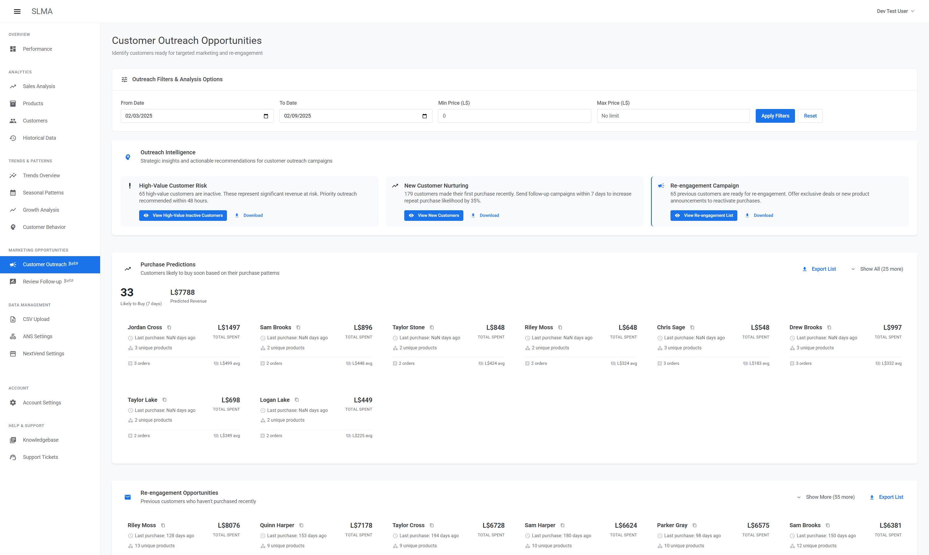 Customer Outreach Opportunities Dashboard